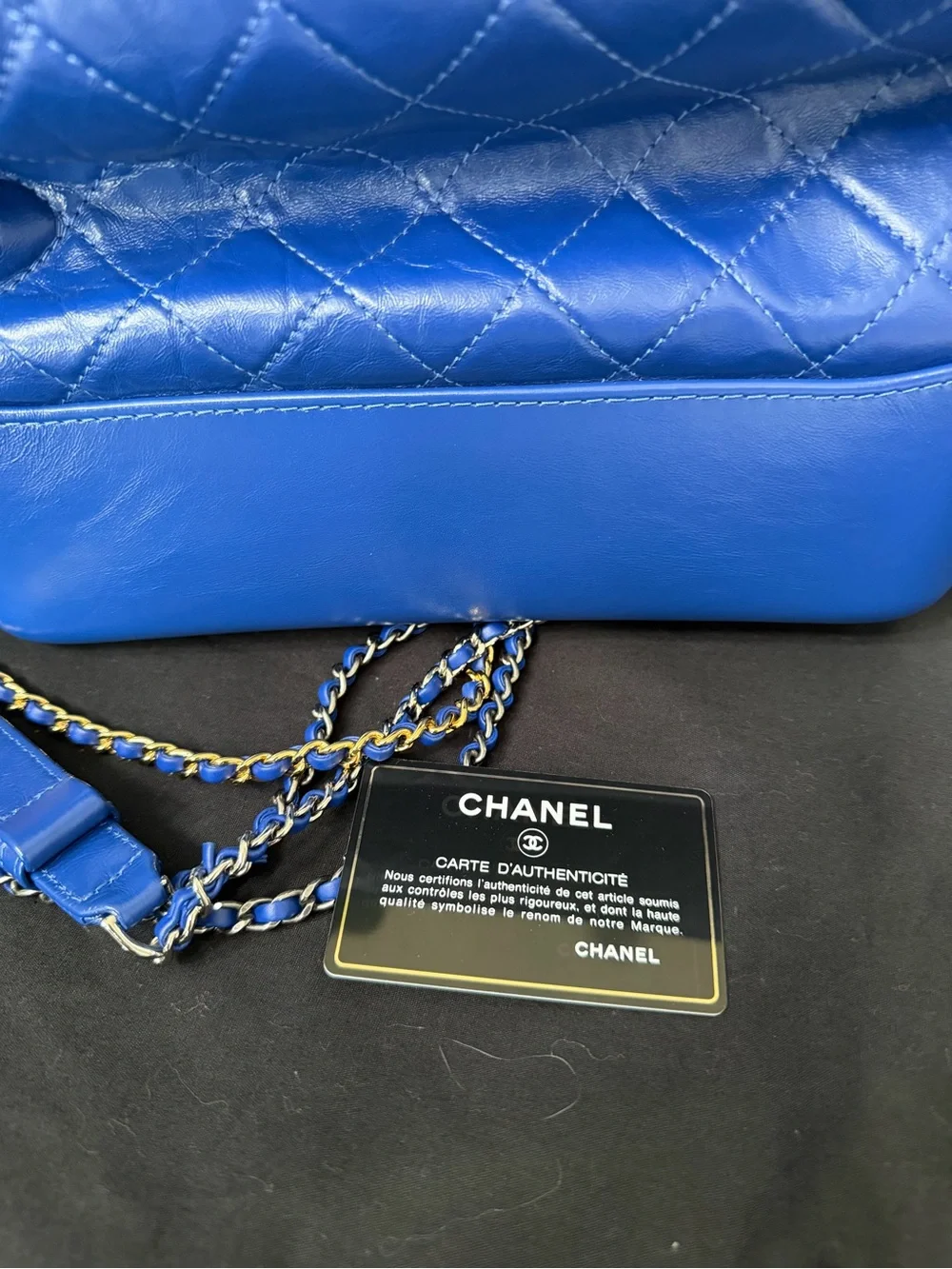 CHANEL Royal Blue Quilted Leather Shoulder Bag with Gold Accents